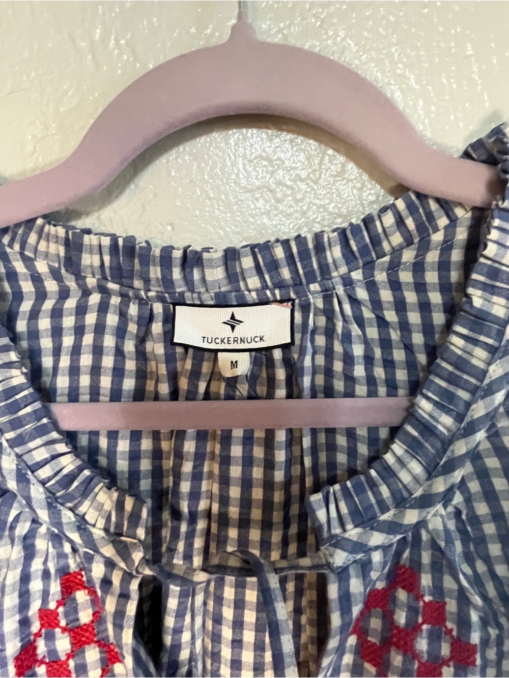 Tuckernuck Blue and White Gingham Dress with Red Embroidered Accents - Picture 2 of 6